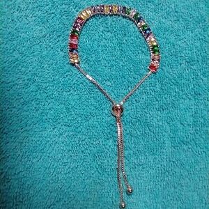 Goldtone multicolor crystal adjustable bracelet